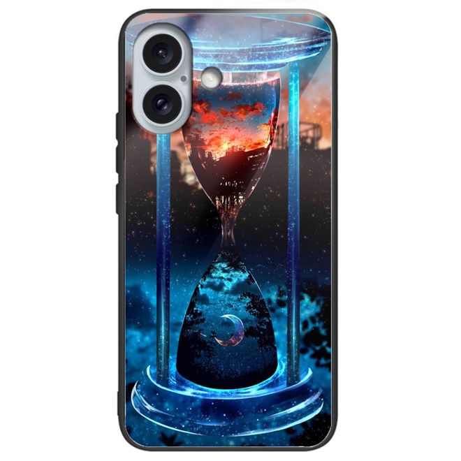 iPhone 16 Plus Case - Tempered Glass Hardcase with Soft TPU Edges - Sun and Moon