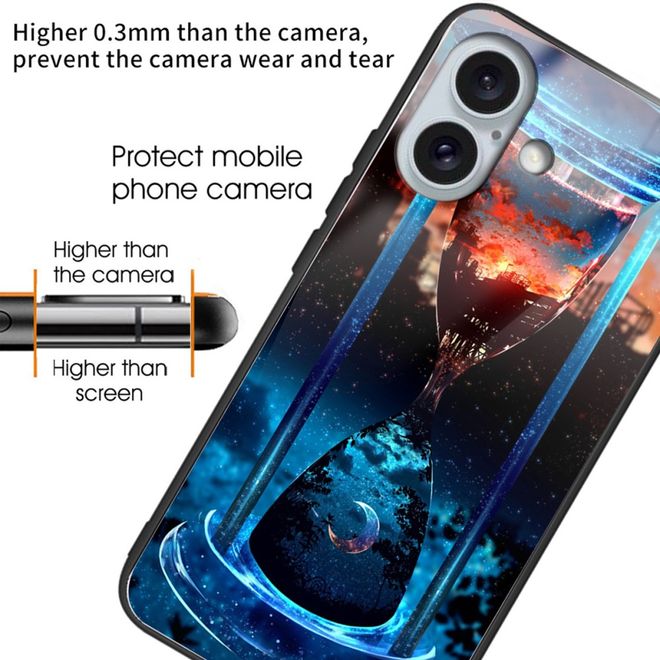 iPhone 16 Plus Case - Tempered Glass Hardcase with Soft TPU Edges - Sun and Moon