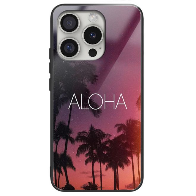 iPhone 16 Pro Hülle - Gehärtetes Glas Hardcase mit Soft TPU Ränder - ALOHA