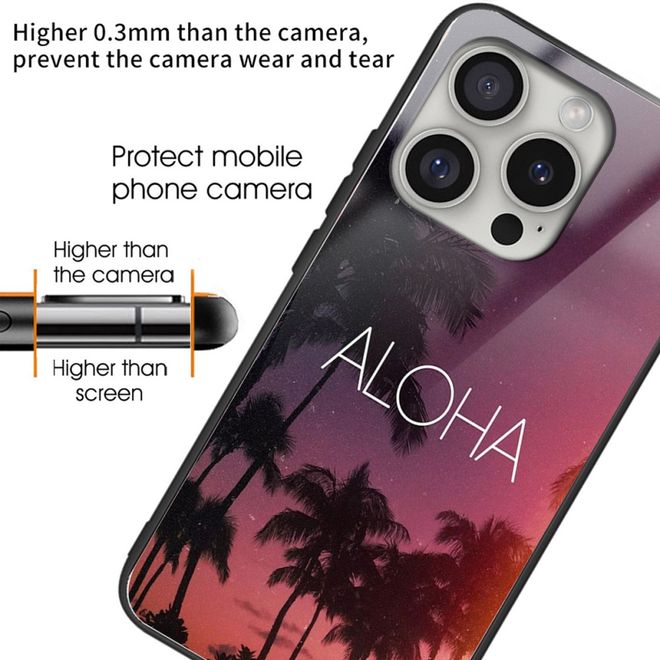 iPhone 16 Pro Hülle - Gehärtetes Glas Hardcase mit Soft TPU Ränder - ALOHA