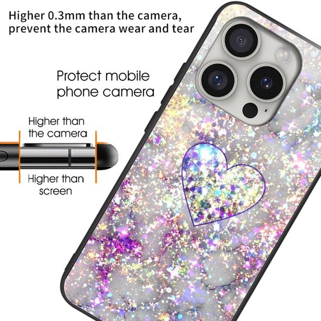 iPhone 16 Pro Hülle - Gehärtetes Glas Hardcase mit Soft TPU Ränder - Brilliant Herz