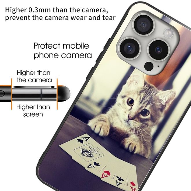 iPhone 16 Pro Hülle - Gehärtetes Glas Hardcase mit Soft TPU Ränder - Katze