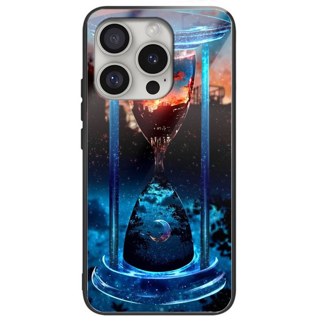 iPhone 16 Pro Case - Tempered Glass Hardcase with Soft TPU Edges - Sun and Moon