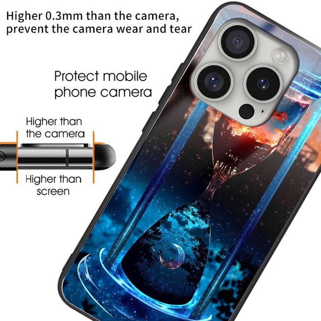 iPhone 16 Pro Case - Tempered Glass Hardcase with Soft TPU Edges - Sun and Moon