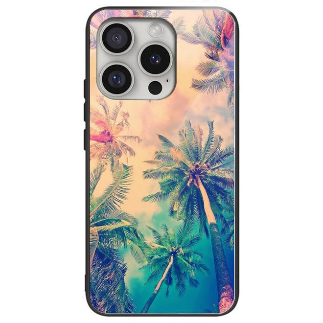 Coque pour iPhone 16 Pro - Coque rigide en verre trempé avec bords souples en TPU - Motif arbre