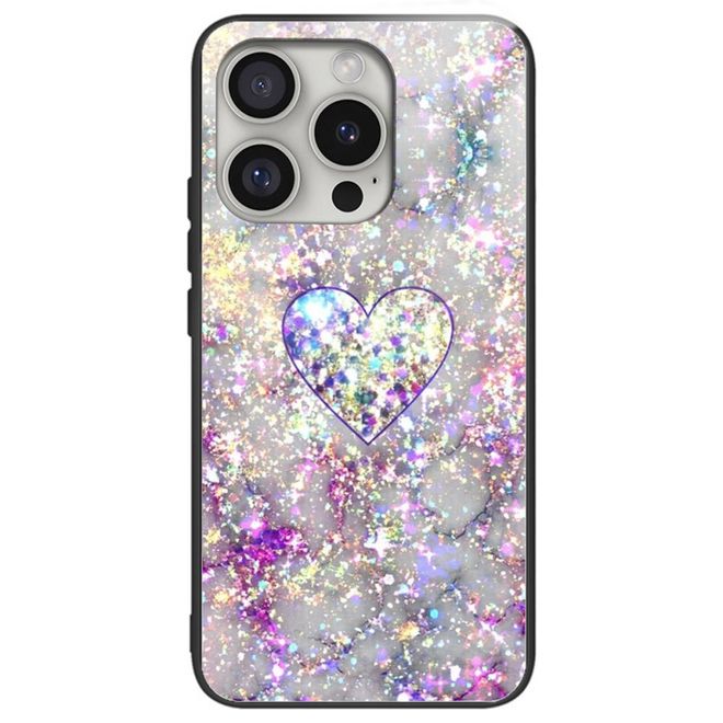 iPhone 16 Pro Max Case - Tempered Glass Hard Case with Soft TPU Edges - Brilliant Heart