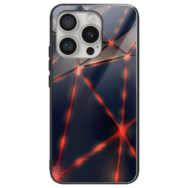 Coque pour iPhone 16 Pro Max - Coque rigide en verre trempé avec bords souples en TPU - Ligne rouge