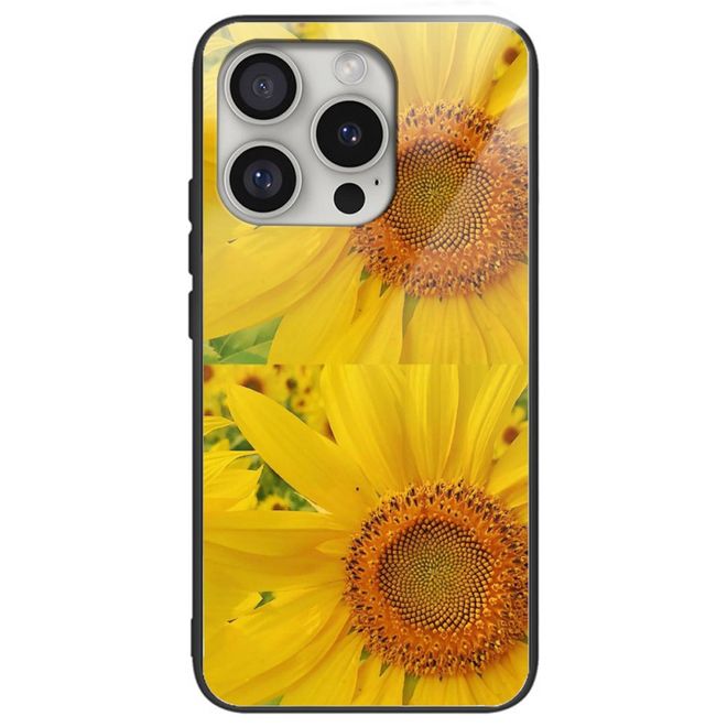 iPhone 16 Pro Max Case - Tempered Glass Hard Case with Soft TPU Edges - Sunflower