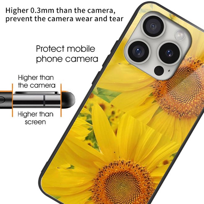iPhone 16 Pro Max Case - Tempered Glass Hard Case with Soft TPU Edges - Sunflower