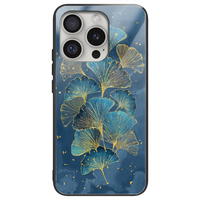 iPhone 16 Pro Max Case - Tempered Glass Hardcase with Soft TPU Edges - Leaves