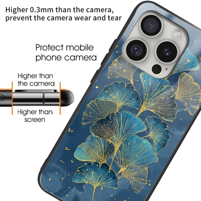 iPhone 16 Pro Max Case - Tempered Glass Hardcase with Soft TPU Edges - Leaves