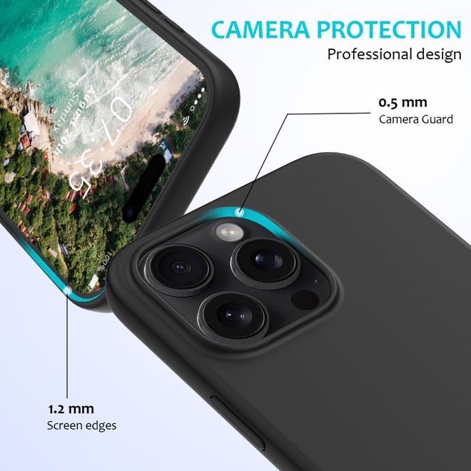 Coque pour iPhone 16 Pro Max - Souple - Silicone liquide - Noire