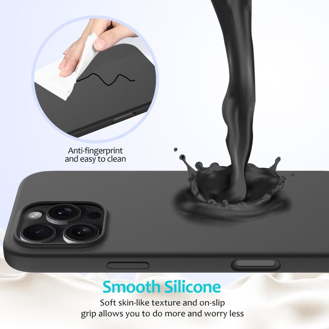 Coque pour iPhone 16 Pro Max - Souple - Silicone liquide - Noire