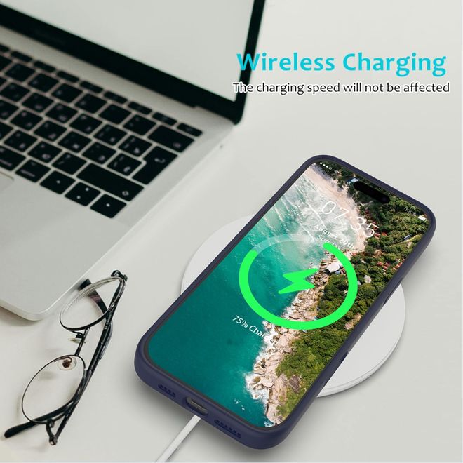 Coque pour iPhone 16 Pro - Souple - Silicone liquide - Bleu foncé