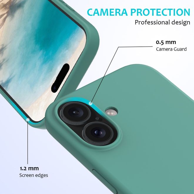 Coque pour iPhone 16 - Souple - Silicone liquide - Vert foncé