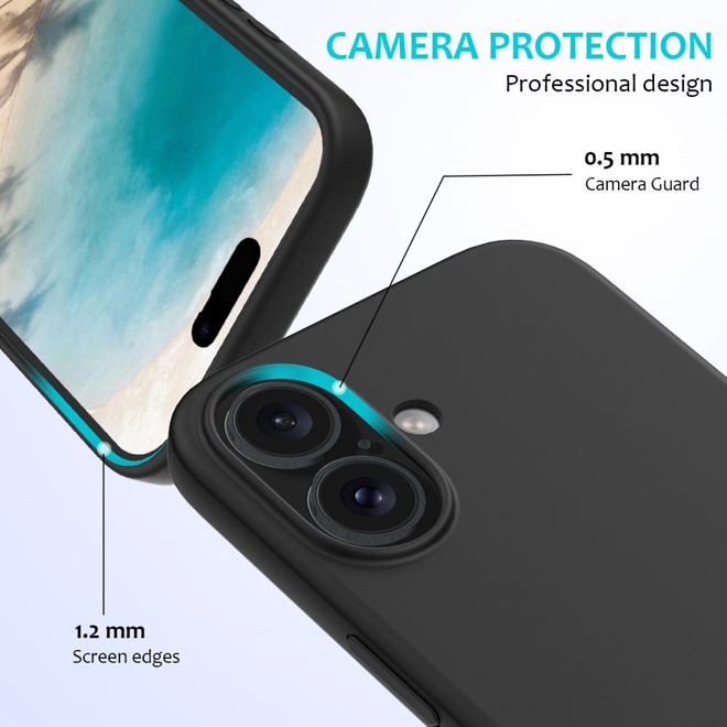Coque pour iPhone 16 - Souple - Silicone liquide - Noire