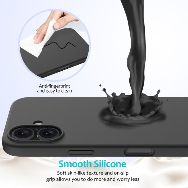 Coque pour iPhone 16 - Souple - Silicone liquide - Noire