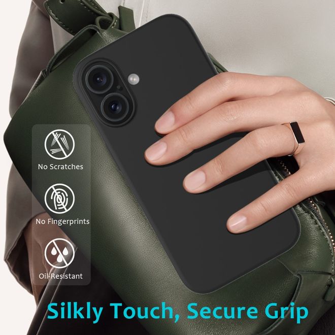 Coque pour iPhone 16 - Souple - Silicone liquide - Noire