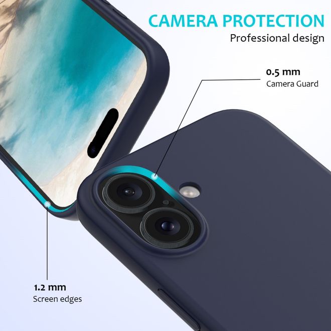 Coque pour iPhone 16 - Souple - Silicone liquide - Bleu foncé