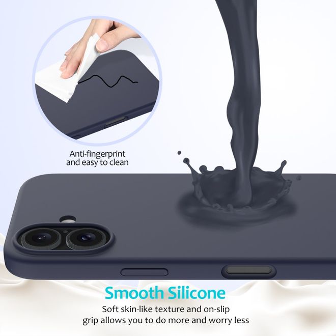 Coque pour iPhone 16 - Souple - Silicone liquide - Bleu foncé