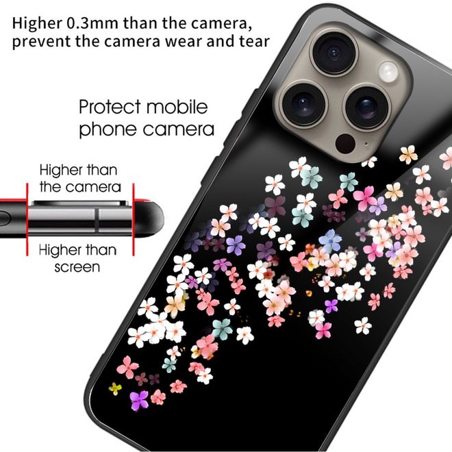 iPhone 16 Pro Max Case - Tempered Glass Hard Case with Soft TPU Edges - Flora