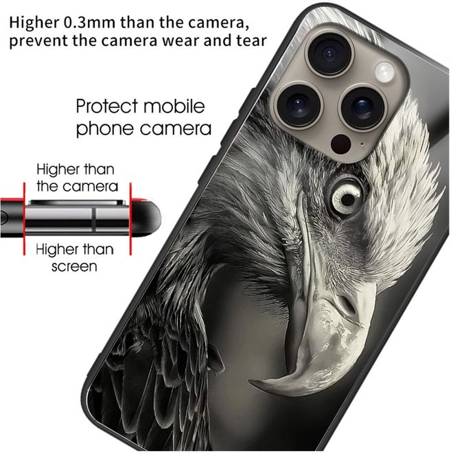 iPhone 16 Pro Max Case - Tempered Glass Hard Case with Soft TPU Edges - Eagle