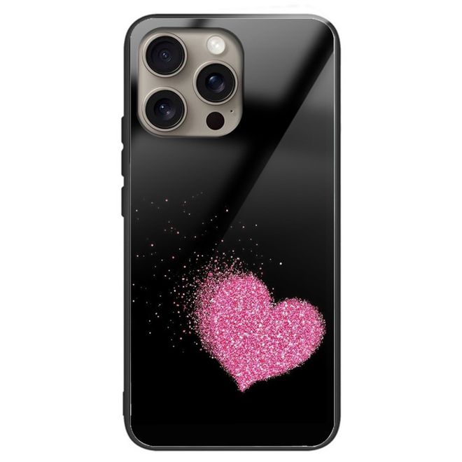 iPhone 16 Pro Max Case - Tempered Glass Hardcase with Soft TPU Edges - Heart