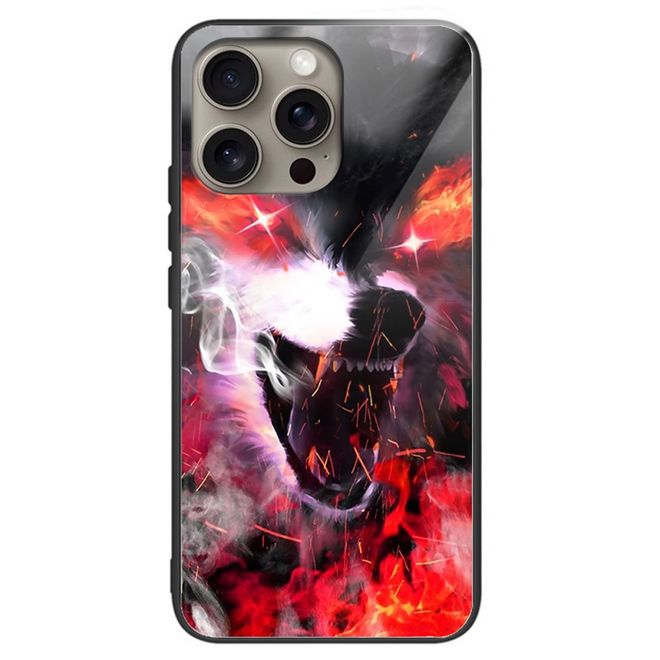 iPhone 16 Pro Max Case - Tempered Glass Hard Case with Soft TPU Edges - Wolf