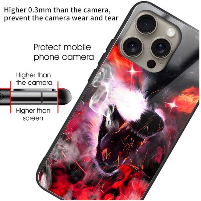 iPhone 16 Pro Max Case - Tempered Glass Hard Case with Soft TPU Edges - Wolf