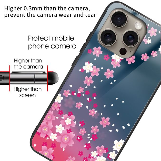 iPhone 16 Pro Hülle - Gehärtetes Glas Hardcase mit Soft TPU Ränder - Blumen