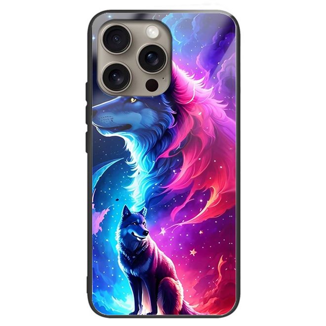 Coque pour iPhone 16 Pro - Coque rigide en verre trempé avec bords souples en TPU - Loup élégant
