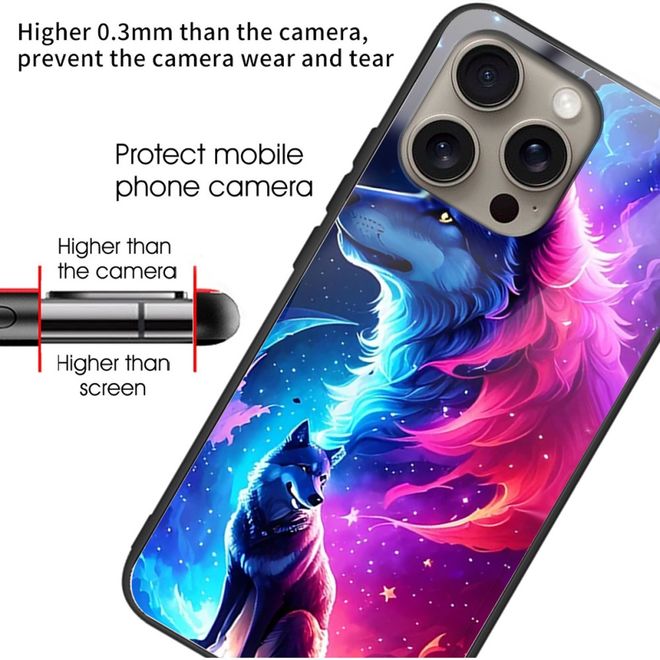 Coque pour iPhone 16 Pro - Coque rigide en verre trempé avec bords souples en TPU - Loup élégant