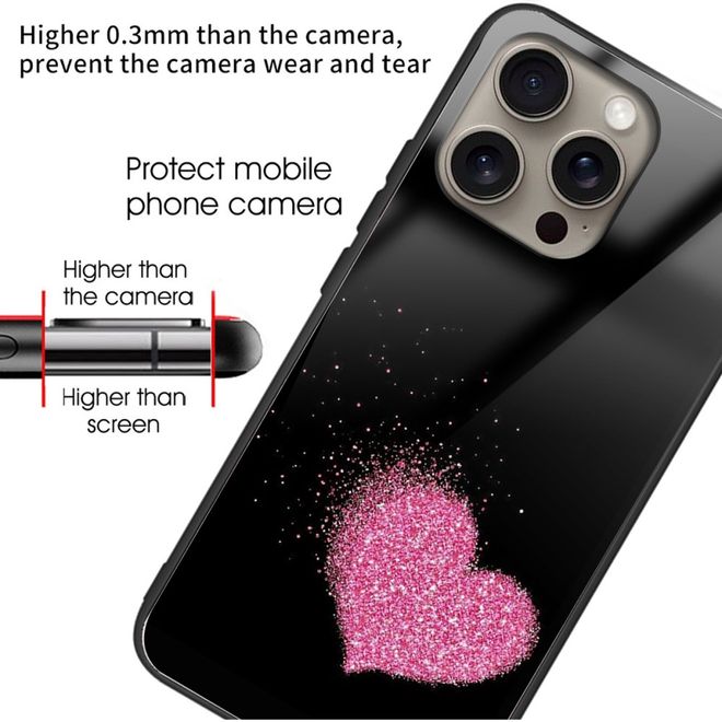 Coque pour iPhone 16 Pro - Verre trempé, bords souples en TPU - Motif cœur