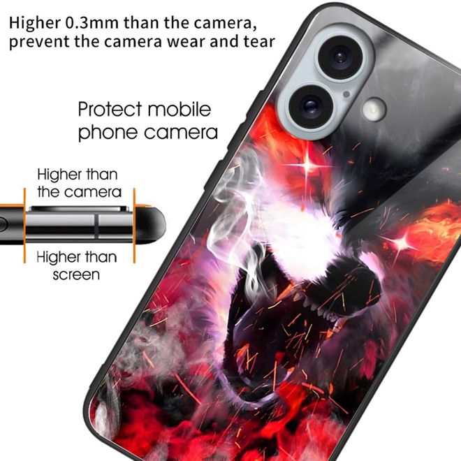 iPhone 16 Case - Tempered Glass Hardcase with Soft TPU Edges - Wolf