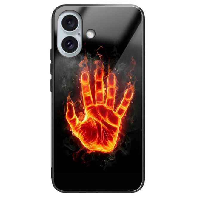 Coque pour iPhone 16 - Coque rigide en verre trempé avec bords souples en TPU - Protection contre les brûlures