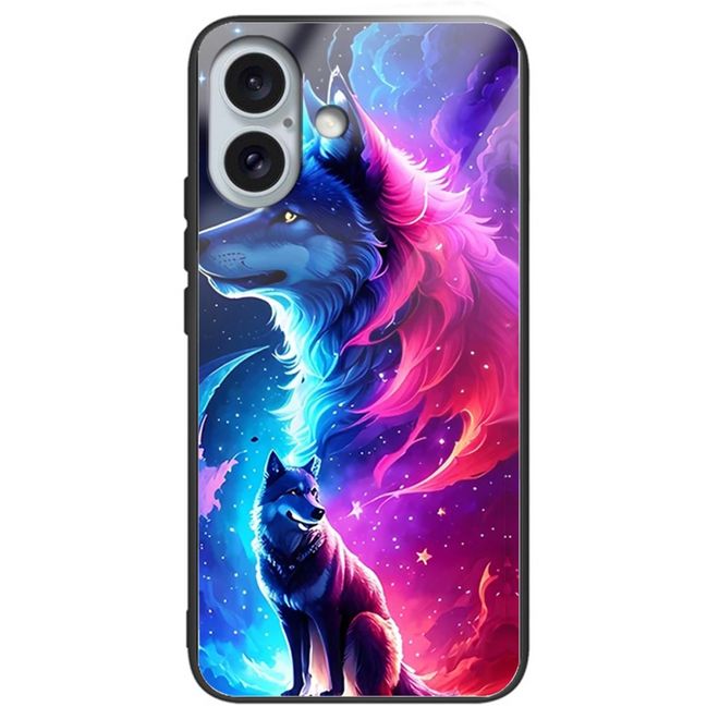 iPhone 16 Case - Tempered Glass Hardcase with Soft TPU Edges - Elegant Wolf