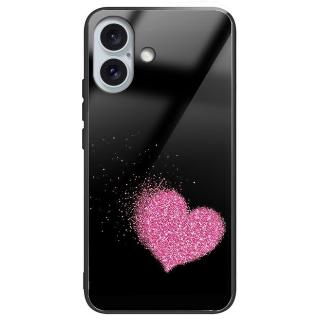iPhone 16 Plus Case - Tempered Glass Hardcase with Soft TPU Edges - Heart