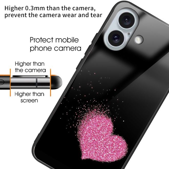 iPhone 16 Plus Case - Tempered Glass Hardcase with Soft TPU Edges - Heart