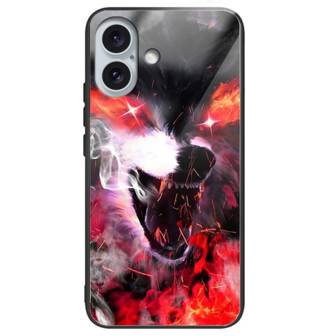 iPhone 16 Plus Case - Tempered Glass Hardcase with Soft TPU Edges - Wolf