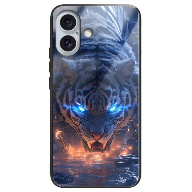 iPhone 16 Plus Case - Tempered Glass Hard Case with Soft TPU Edges - Tiger