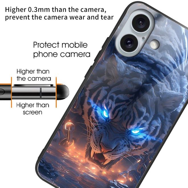 iPhone 16 Plus Case - Tempered Glass Hard Case with Soft TPU Edges - Tiger