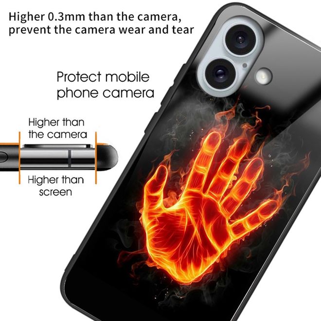 Coque pour iPhone 16 Plus - Coque rigide en verre trempé avec bords souples en TPU - Effet brûlé