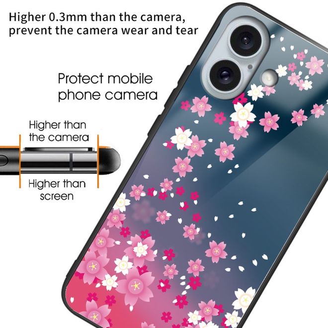 iPhone 16 Plus Case - Tempered Glass Hardcase with Soft TPU Edges - Flowers