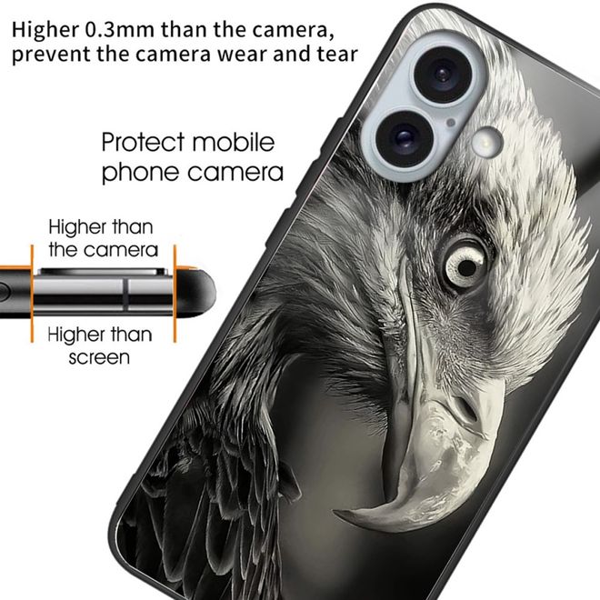 iPhone 16 Plus Case - Tempered Glass Hardcase with Soft TPU Edges - Eagle