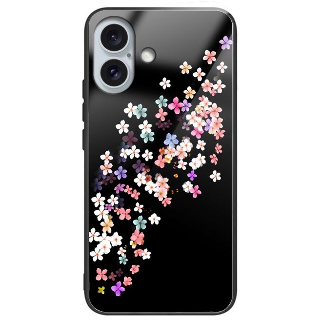 iPhone 16 Plus Case - Tempered Glass Hard Case with Soft TPU Edges - Flora