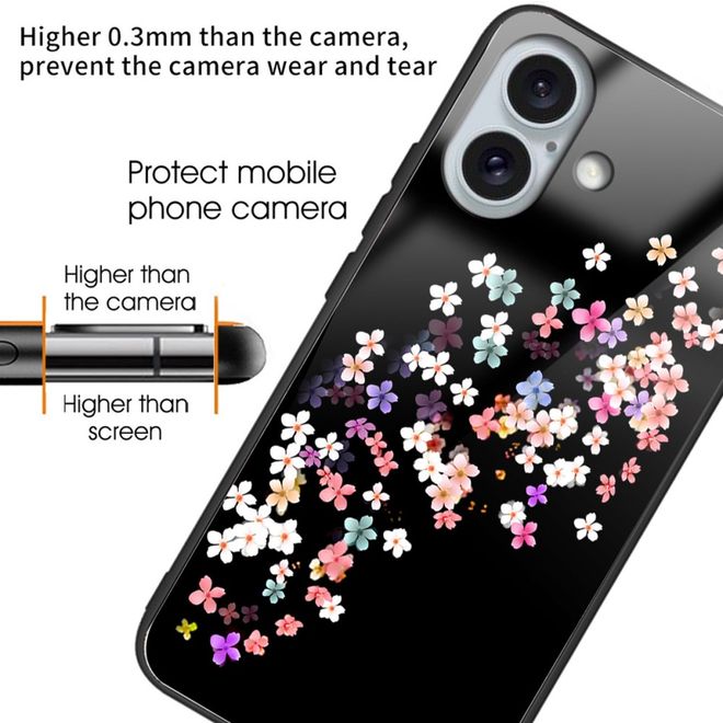 iPhone 16 Plus Case - Tempered Glass Hard Case with Soft TPU Edges - Flora