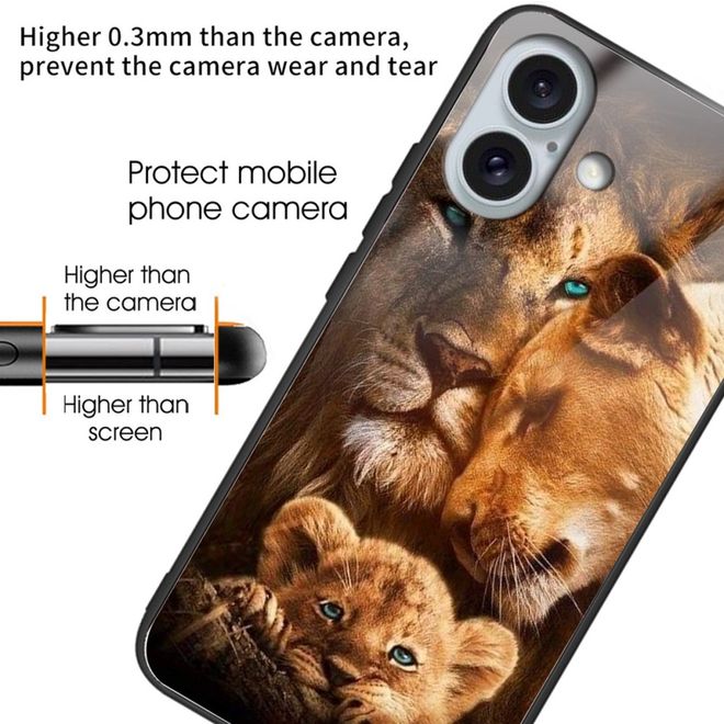 iPhone 16 Plus Case - Tempered Glass Hardcase with Soft TPU Edges - Lion