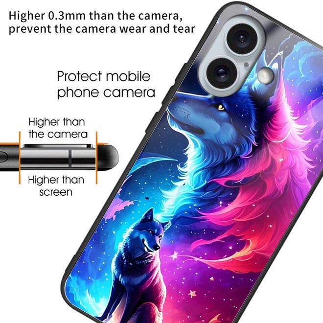 iPhone 16 Plus Case - Tempered Glass Hardcase with Soft TPU Edges - Elegant Wolf
