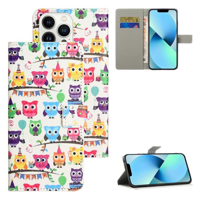 iPhone 16 Pro Handy Hülle - Leder Bookcover Image Series - Eulen