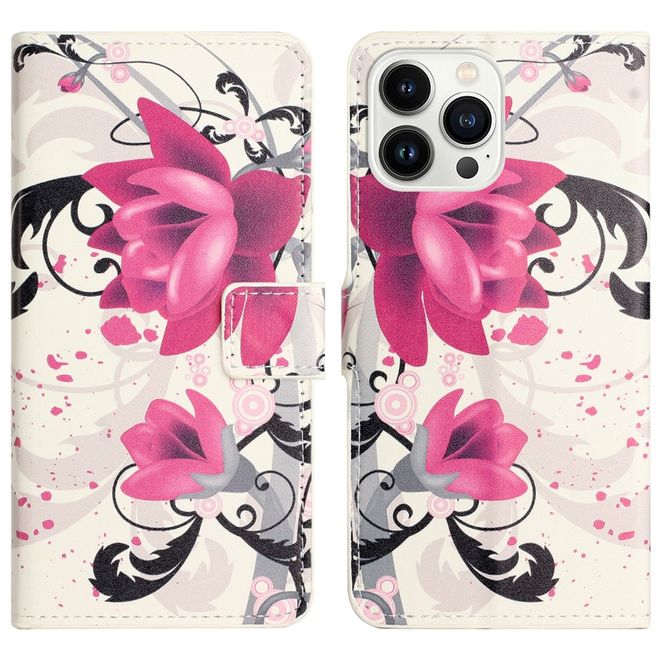 Étui pour iPhone 16 Pro - Série Couverture Livre en Cuir - Lotus